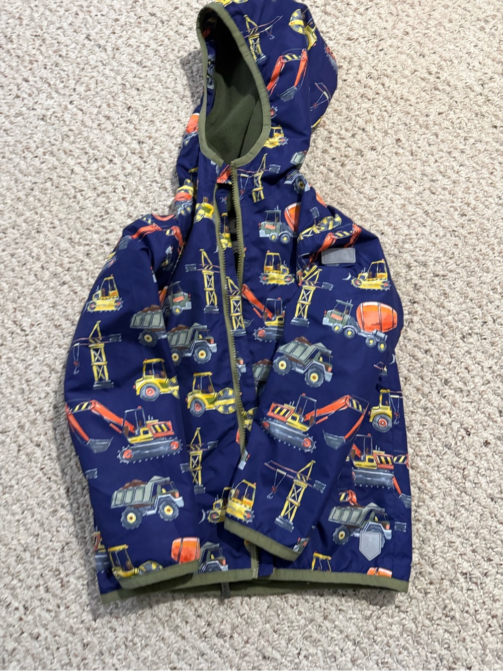 Hatley Navy Kids Hooded Raincoat with Construction Vehicles